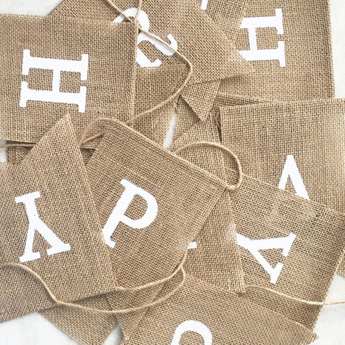 Uniwish Happy Birthday Burlap Banner Neutral Happy Birthday Party Decorations Boho Rustic Bunting Sign Swallowtail Flags, 2 in 1...