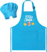 R HORSE 2 Pcs Kid Apron and Chef Hat Set, Adjustable Children Blue Kitchen Apron Cooking Baking Painting and Training Kits Dress up Role Play Chef...