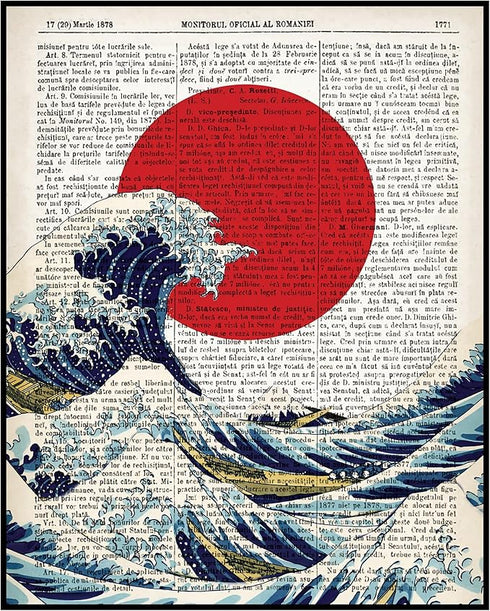 Posterizer 1 pcs-Wave off Kanagawa Japanese Dictionary Art-Abstract & Modern Art-Retro Art- Gift for Men Women Entrepreneur Teens-Decor for Home &...