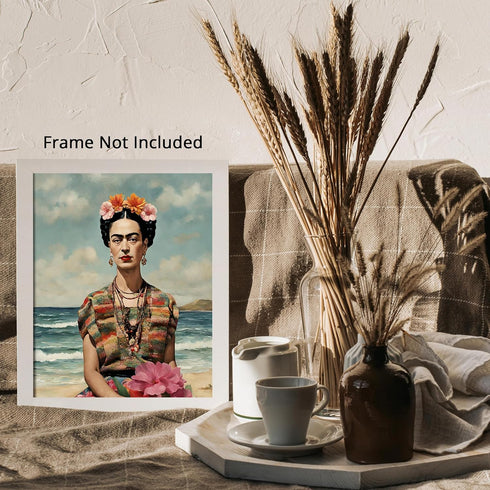 Posterizer 1 pcs- Frida Kahlo inspied art in the beach-Famous Figures Art Collection-Landscape & Nature Art- Living Room Bedroom Decor- unframed w...