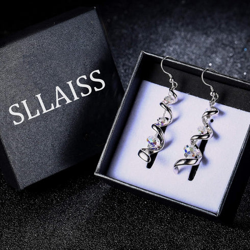 Sllaiss 925 Sterling Silver Dangle Earrings Austria Crystal 18K White Gold Drop Earrings for Women Tassel Earrings for Anniversary Birthday...