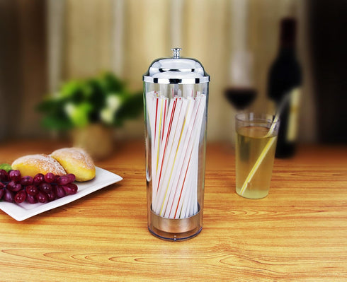 New Star Foodservice 26641 Stainless Steel Straw Dispenser, 3.5-Inch by 10.6-Inch, Clear...
