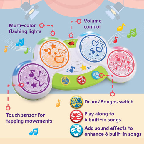 Magic Touch Drum, Toddler Light Up Music Bongos Toy, Infant Touch Sensor Musical Instrument Baby Drum, Birthday for 9 12 18 24 Month, 1 2 3 Year O...