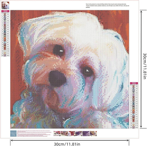 Zimal Maltese Dogs Diamond Embroidery Flower 5D DIY Diamond Painting Paket Full Round Drill Rhinestone 11.8 X 11.8 Inch...