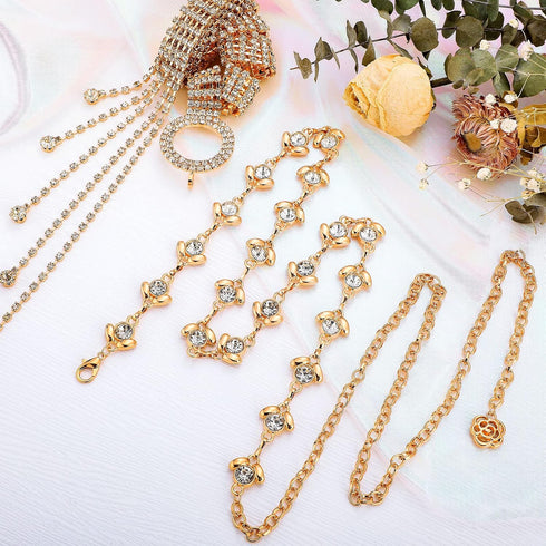 2 Pieces Rhinestone Belt for Women Shiny Crystal O-Ring Waist Belts for Dress Diamond Chain Belt for Ladies Dress Gift...