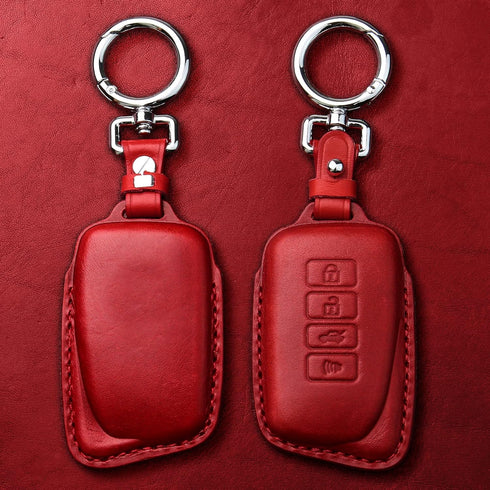 Tukellen for Lexus Leather Key Fob Cover with Keychain Compatible with Lexus RX ES GS LS NX RS GX LX RC LC Smart Key-Red...