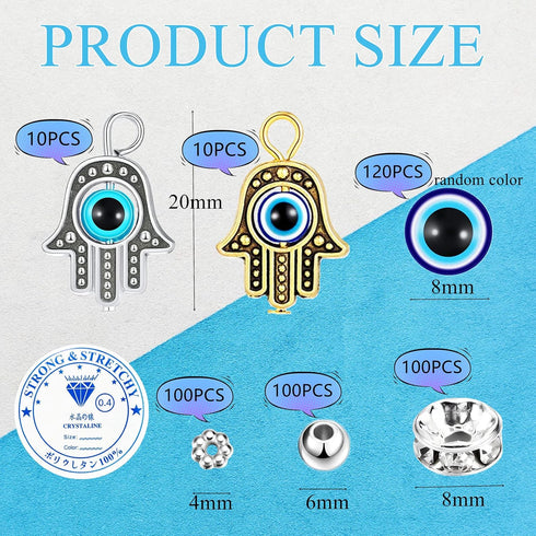 jodie 440 Pieces Evil Eye Beads Set Includes 120 20 Hand Charms 100 Plum Shaped Czech Crystal Spacer Bead Small Silver for Jewelry Making Earring ...
