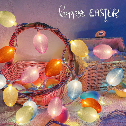 10 Lights Easter Decoration String Lights, 8.5FT Easter Egg Lights with 10 Glitter Eggs and Mini Incandescent Bulbs, Plug In Fairy String Lights f...