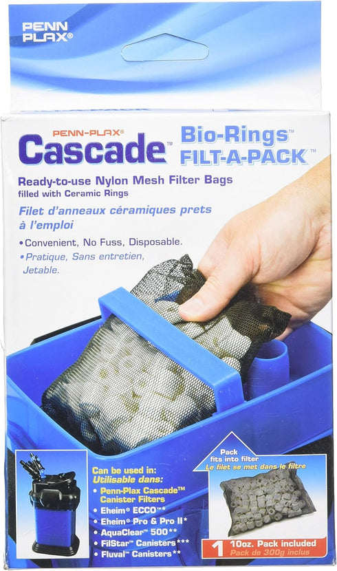 Penn-Plax Cascade Filt-a-Pack Aquarium Canister Filter Media Bag with Bio Rings – 10 Oz – 1-Pack...