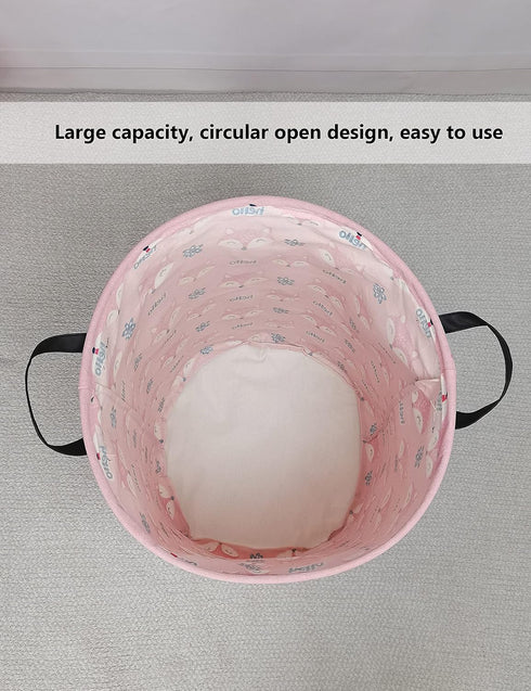 QUEENLALA Large Storage Basket,Laundry Hamper/Bathroom/Home Decor/Collapsible Round Storage Bin,Boys and Girls Hamper/Boxes/Clothing(Round-Pink Fo...