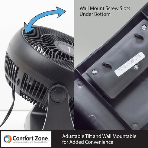 Comfort Zone Table Fan, 8 inch, 3 Speed, Personal Fan, Electric, Wall Mountable, 180 Degree Adjustable Tilt, Tabletop Fan, Desk Fan, Airflow 7.91 ...