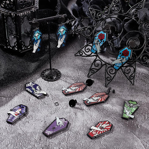 SUNNYCLUE 1 Box 52Pcs DIY 8 Pairs Gothic Style Acrylic Charms Halloween Coffin Charm Earrings Making Starter Kit Moth Charms Hand Rose Snake Charm...