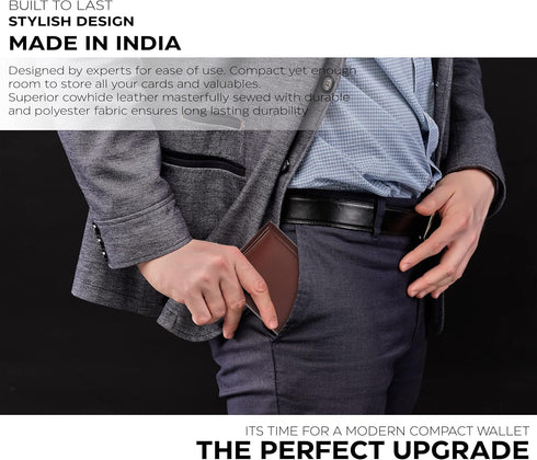 Real Leather Mens Trifold Wallet RFID Blocking Slim Minimalist Front Pocket - Thin & Stylish with ID Window in Gift Box...