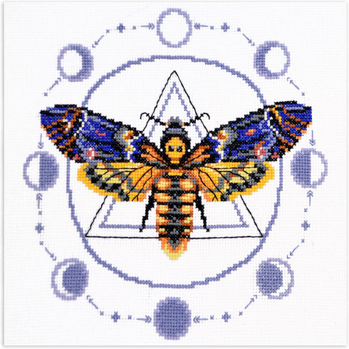 Povitrulya 'Death's-Head Hawkmoth' Embroidery Kit - Skull Moth Counted Cross Stitch Set for Adults with Pattern, Aida 14 Count Cloth and Pre-Sorte...