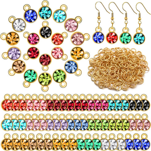 80 Pieces Crystal Birthstone Charms with 200 Jump Ring Handmade DIY Beads Pendant Mixed Color Birthstones for Jewelry Making Round Charms for Brac...