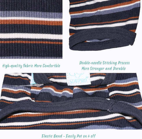 Striped Teacup Pet Dog T-Shirts, 100% Cotton Tank Vest for Small Dogs and Cats, Sleeveless Puppy Clothes for Chihuahua Yorkie Blue Black, Small...