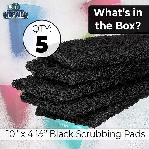 Heavy Duty XL Black Scouring Pad 5 Pack. 10 x 4.5in Large Multipurpose Nylon Scrubbing Sponges. Clean Bathrooms, Kitchens, Counters and Floors to ...