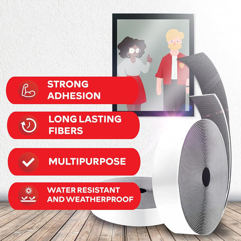 Hook and Loop Tape, Black, 2-in x 10-Ft Industrial Strips with Adhesive Heavy Duty, Indoor/Outdoor Hook and Loop Roll, No Sew Sticky Strips - XFas...