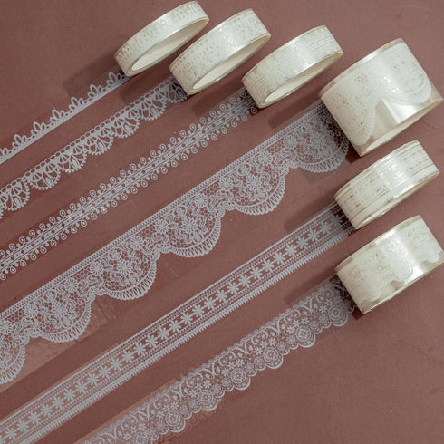 6 Rolls Lace Patterns PET Tapes Floral Arts Decorative Tape Set Adhesive Transparent Masking Tapes for DIY Craft, Kids, Scrapbook, DIY, Gift Wrapp...