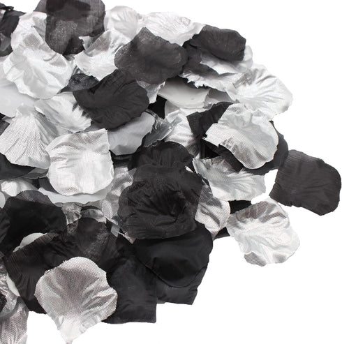 900PCS Silver Black White Artificial Flowers Silk Rose Petals Flower Girl Scatter Petals for Wedding Aisle Centerpieces Table Confetti Party Favor...