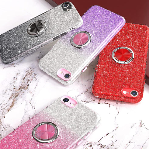 for iPhone SE 2020 Case Glitte,Slim Sparkly Case with 360°Ring Holder Kickstand Magnetic Car Mount Shock-Absorbent Sturdy Cover,for iPhone 8/7/SE ...