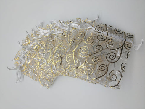 100pcs Sheer Organza Favor Bags For Wedding Baby Shower Rattan Print Gift Bags Samples Display Drawstring Pouches (4x6 inch, white)...