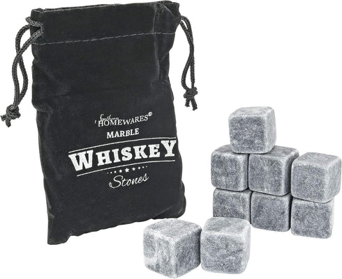 Marble Whiskey Stones – Natural Reusable Chilling Rocks for Whiskey & Bourbon, Silver Finish, One Size...