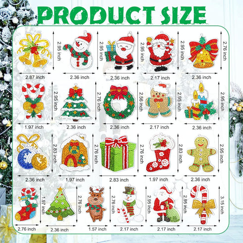 21 Pcs Christmas DIY Diamond Key Chain Ornaments 5D Painting Key Ring Rhinestone Pendant Decorative Hanging Ornament Dot Art Kits Diamond Art Chri...