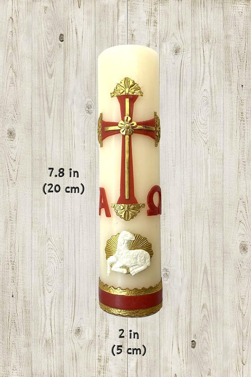 Alpha Omega Candle for Baptism, Confirmation, Easter Lent Cirio para Bautizo, Confirmacion O Boda Cirio Pascual (Red)...