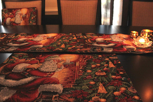 Tache Home Fashion Down The Chimney Santa Claus Christmas Festive Holiday Decorative Tapestry Table Runners, 13x54, red, Green, White, Gold...