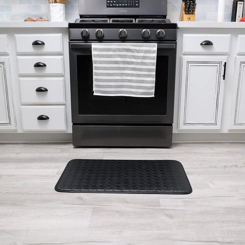 Anti-Fatigue Kitchen Faux Leather Non-Skid Cushioned Comfort Mat, 18" x 30", Diamond Black/Black...