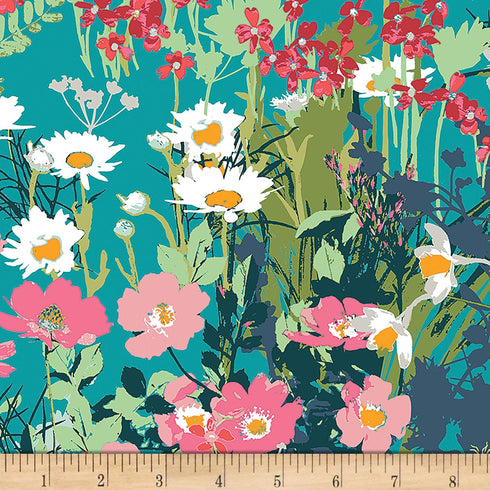 Art Gallery Fabrics Art Gallery Lavish Mother’s Garden Rich Fabric, Teal...