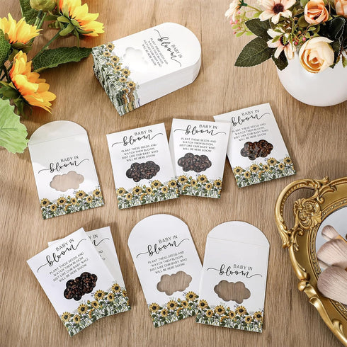 Fumete 50 Pcs Baby Shower Party Favor Baby Shower Seed Packet Baby in Bloom Kraft Bags with Window Seed Envelopes Resealable Seed Organizer Storag...