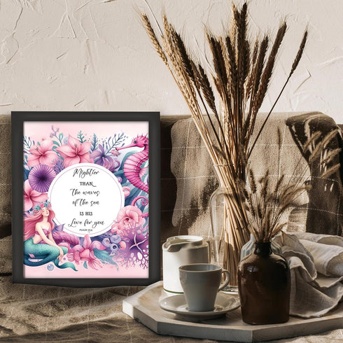 Posterizer 1 pcs-girly mermaid bible verse art-Psalm 93: 4-Kids Room Art-Religious Posters-Gifts for Christians-Living Room Bedroom Decor- UNFRAME...