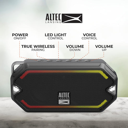 Altec Lansing - HydraMini Wireless Bluetooth Speaker, IP67 Waterproof USB C Rechargeable Battery with 6 Hours Playtime, Compact, Shockproof, Snowp...