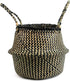 Woven Seagrass Belly Basket for Storage Plant Pot Basket and Laundry, Picnic and Grocery Basket (Medium, black strips)...