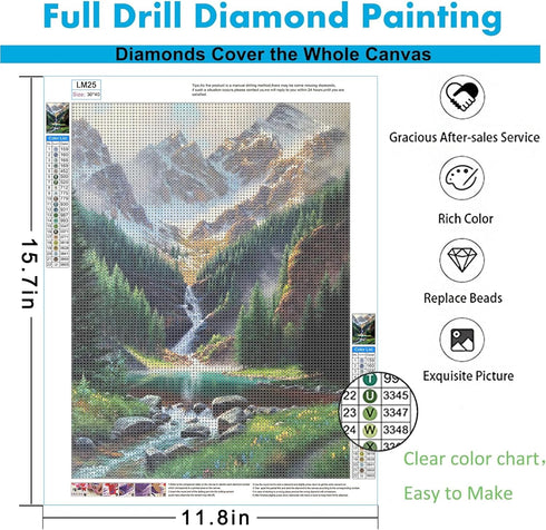 LELEMON Diamond Painting Kits,Waterfall Diamond Art for Adults,Mountain 5d Diamond Painting Kits for Adults,Scenery Diamond Art Kits with Diamond ...
