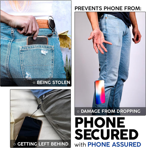Phone Assured - Anti- Drop- Anti-Theft - Anti-Damage - Retractable Smartphone Safety Leash and Clip...