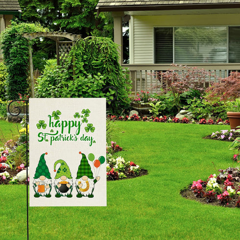 Happy St Patrick’s Day Garden Flag Gnomes for Outside Yard 12 x 18 Inch Double Sided Burlap Saint Patty’s Day Flags St Patricks Gnome Outdoor Deco...