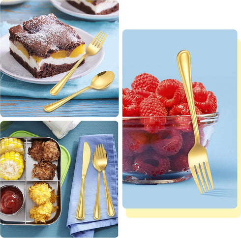 12-Piece Gold Kids Silverware, E-far Stainless Steel Toddler Kids Utensils Safe for Preschooler/Children, Includes 4 Forks 4 Spoons 4 Knife, Sliml...