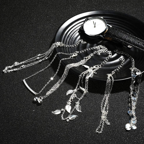 Hicarer 25 Pcs Silver Ankle Bracelets for Women Silver Anklets Ankle Chains Adjustable Beach Anklets Boho Foot Jewelry Set for Women Girls Party F...