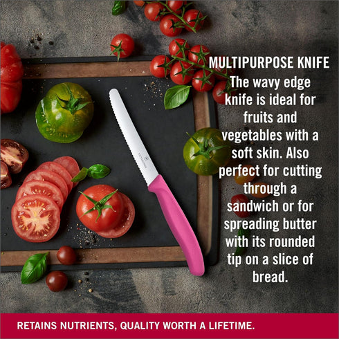 Victorinox Swiss Classic Round Tipped Stainless Steel Utility Knife with Pink Fibrox Handle, 4.5 Inch...