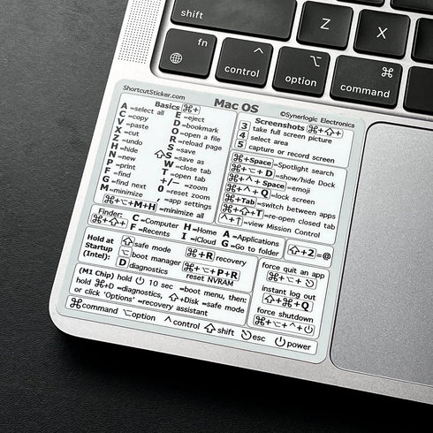 Synerlogic (M+Intel) Mac OS Reference Keyboard Vinyl Shortcut Stickers Compatible with MacBook Pro Air iMac Mini (4-Pack Black/White/Clear/Rainbow...