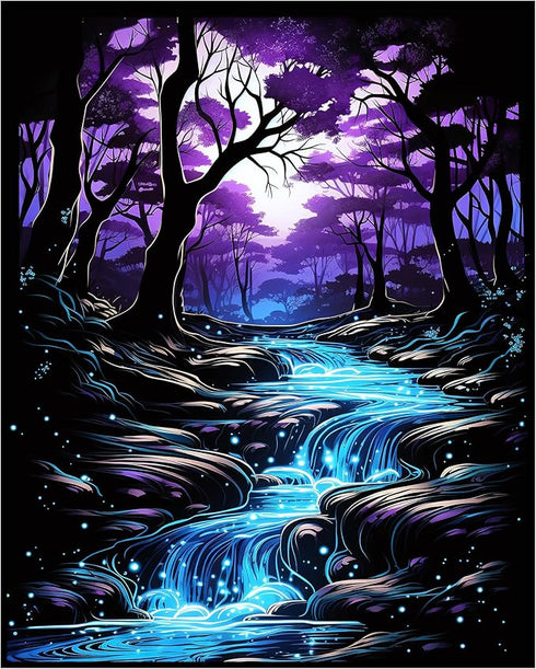 Posterizer 1 pcs-enchanted glowing magic forest-Abstract & Modern Art-Fantasy & Fiction Art-Gift for Nature, Surfers and Beach Lovers- UNFRAMED Wa...