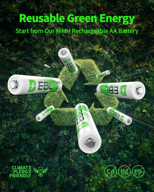 EBL AA Rechargeable Batteries 1.2V 2500mAh High Performance Pre-Charged AA Batteries - 4 Pack...