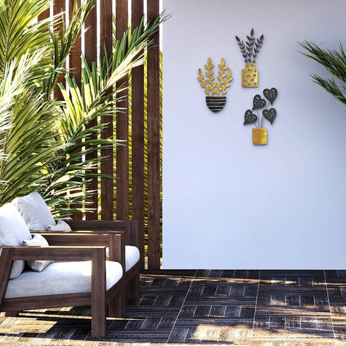 Americanflat Three Metal Plants Wall Décor Set - 6.25x10 Plants as Outdoor Metal Wall Art Decorations - Modern Style Wall Hanging Décor for Patio,...