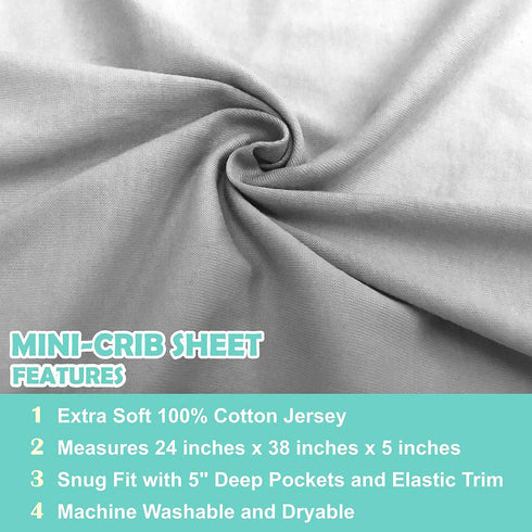 American Baby Company Fitted Mini Crib Sheet 24" x 38", Soft Breathable Neutral 100% Cotton Jersey Portable Sheet, Gray, for Boys and Girls, Fits ...