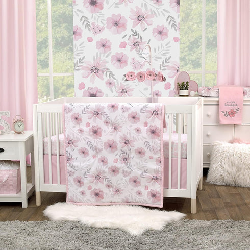 Little Love by NoJo Beautiful Blooms Pink, White, and Grey Floral Super Soft Changing Pad Cover...