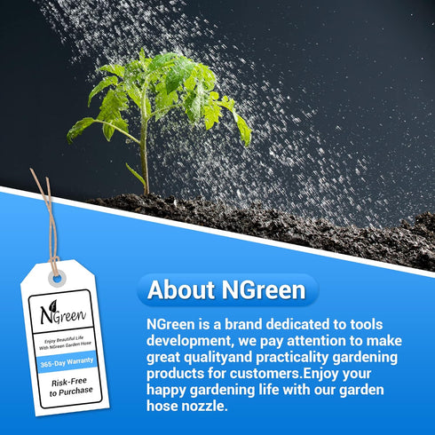 NGreen Garden Hose Sprayer Nozzle - Water Spray with 8 Adjustable Patterns, Impact Resistant and Non-Slip for Watering Plants, Pets Bathing and Cl...