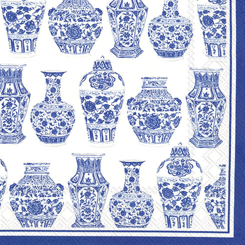 Boston International IHR Rosanne Beck Collections Cocktail Beverage Paper Napkins, 5" x 5", Blue and White Urns, 20 Count (Pack of 1)...